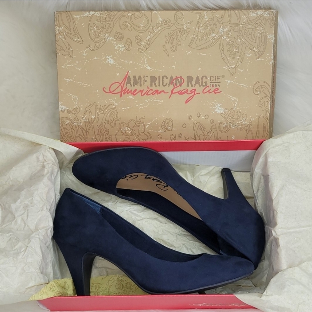 American Rag Felix Closed Toe Classic Pump Heels Navy Blue - Picture 4 of 16